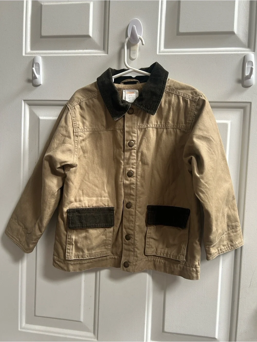 Gymboree Tan Khaki Canvas Jacket with Dark Brown Corduroy Trim Sz 4T-5T